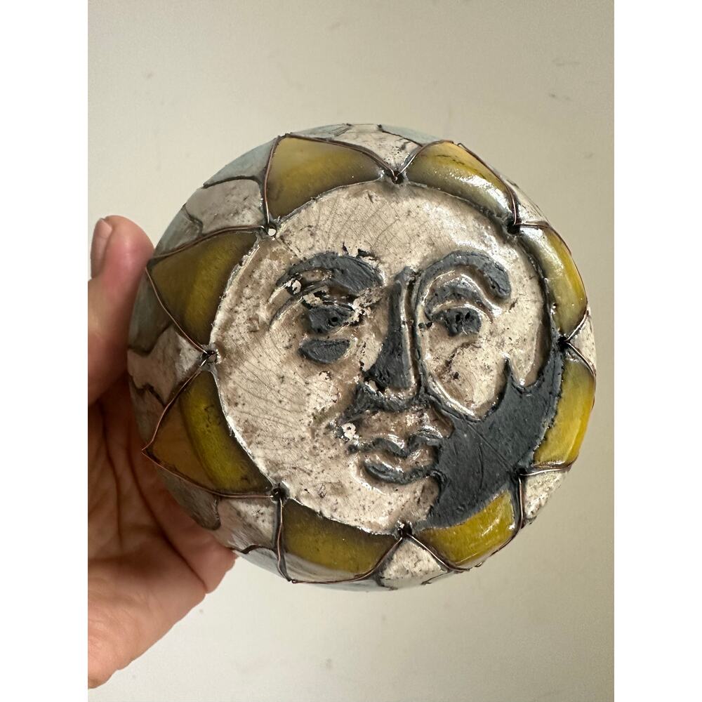 Handmade celestial face sun moon bowl trinket catch all whimsical pottery art